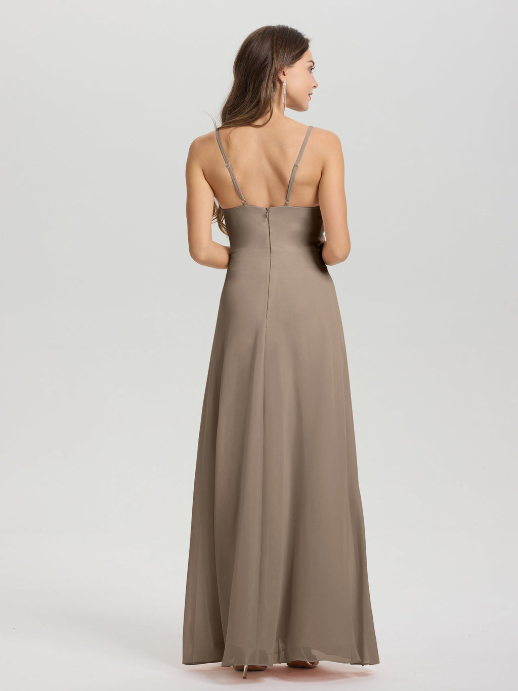 A-Line Spaghetti Straps Ruched Floor Length Chiffon Bridesmaid Dress