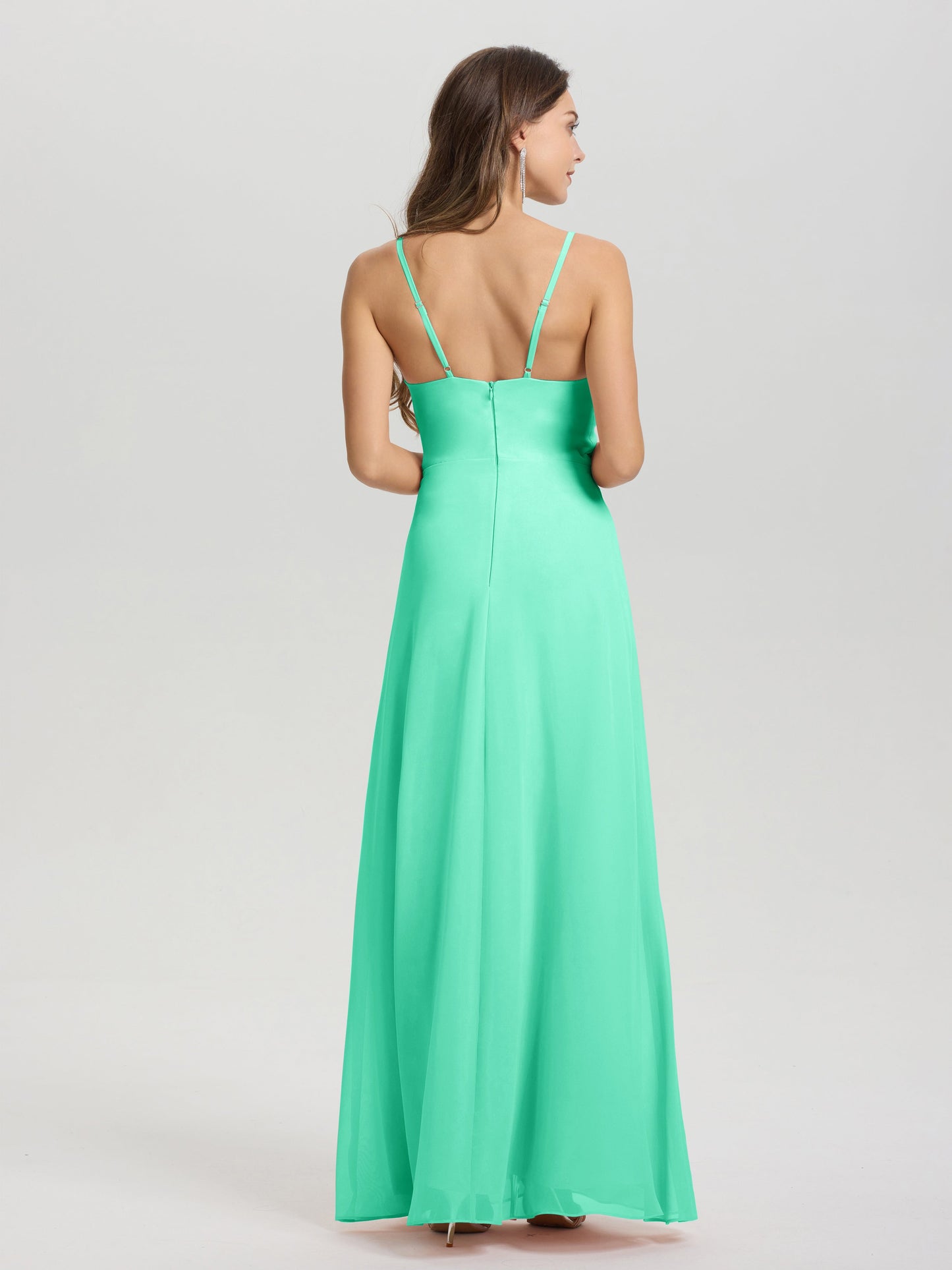 A-Line Spaghetti Straps Ruched Floor Length Chiffon Bridesmaid Dress