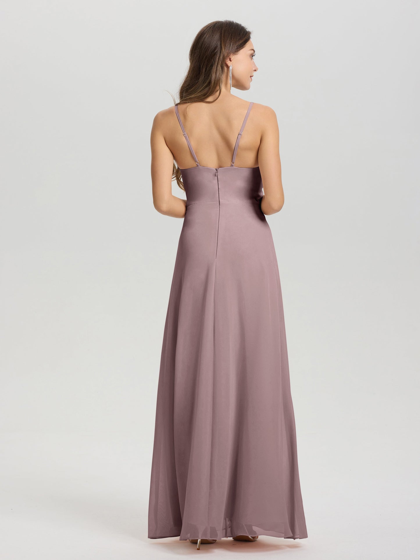 A-Line Spaghetti Straps Ruched Floor Length Chiffon Bridesmaid Dress
