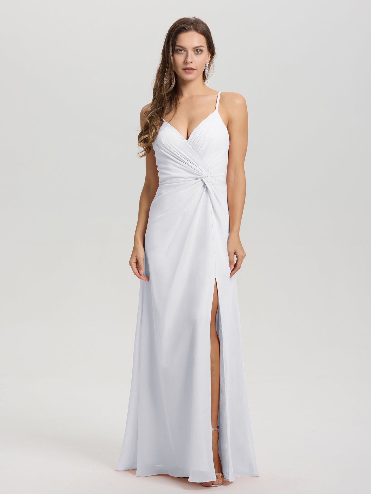 A-Line Spaghetti Straps Ruched Floor Length Chiffon Bridesmaid Dress
