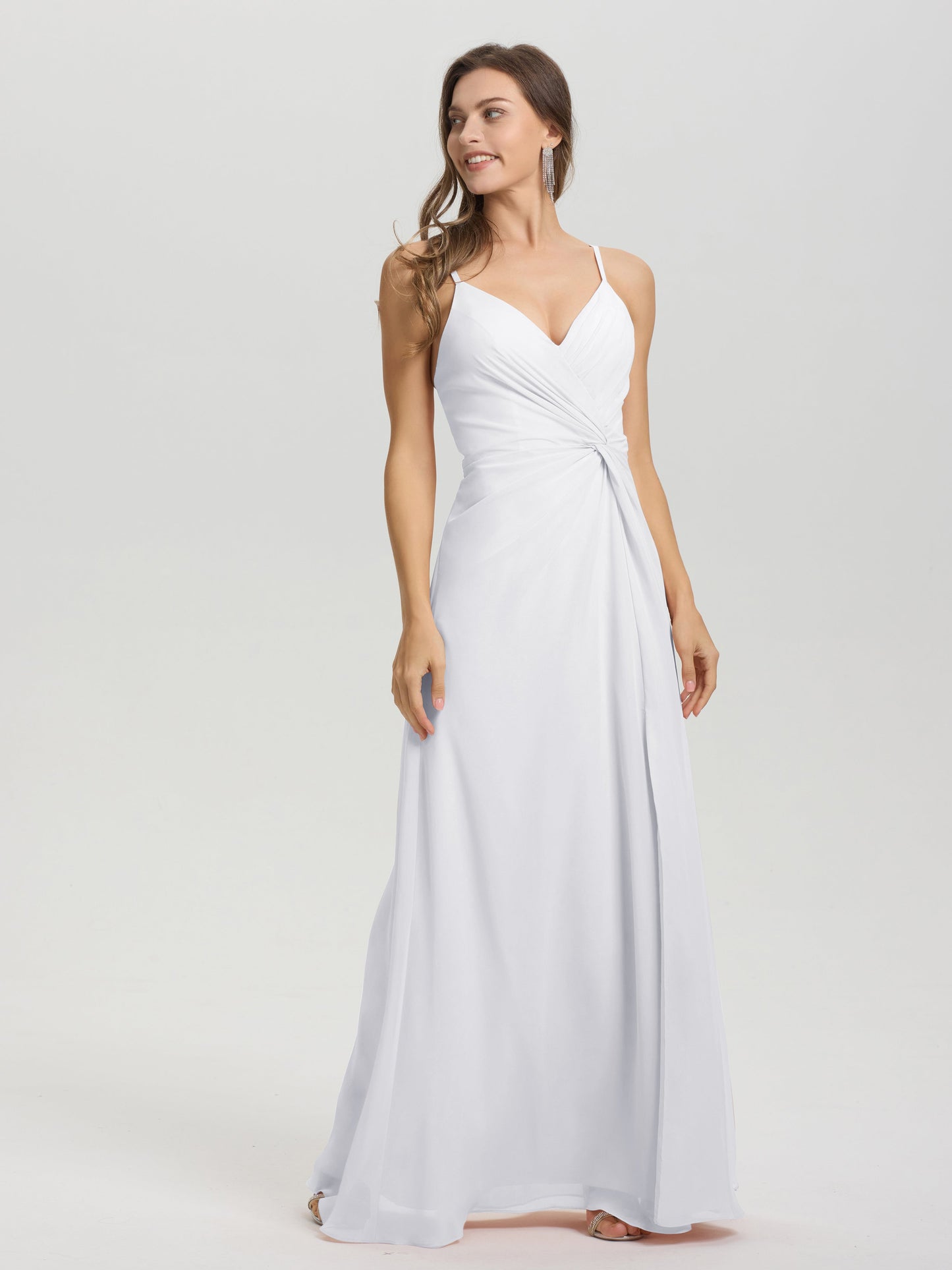 A-Line Spaghetti Straps Ruched Floor Length Chiffon Bridesmaid Dress