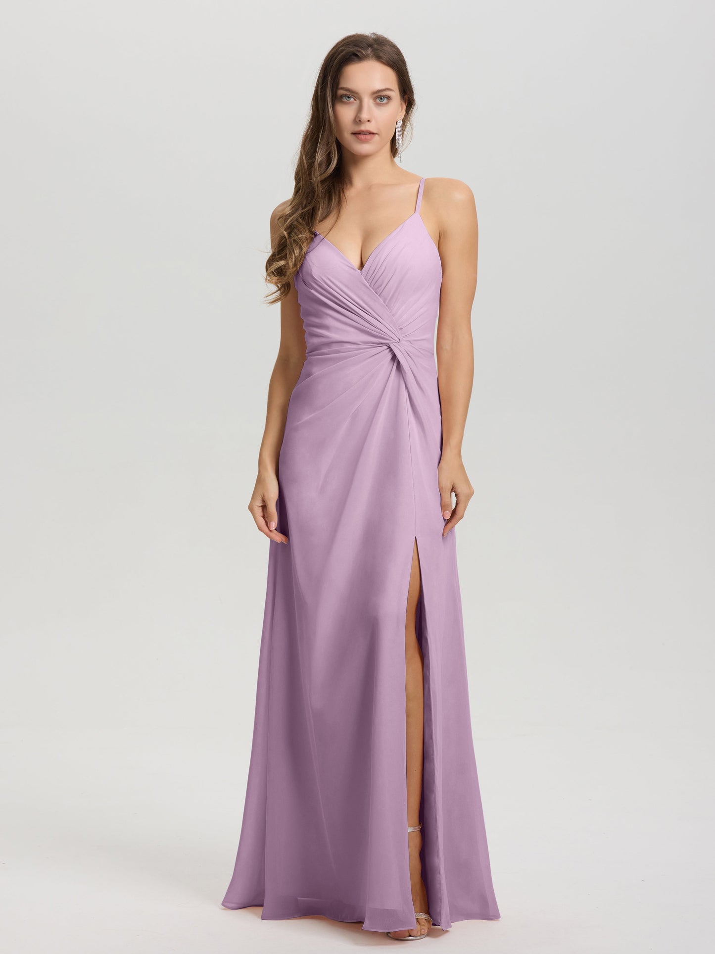 A-Line Spaghetti Straps Ruched Floor Length Chiffon Bridesmaid Dress
