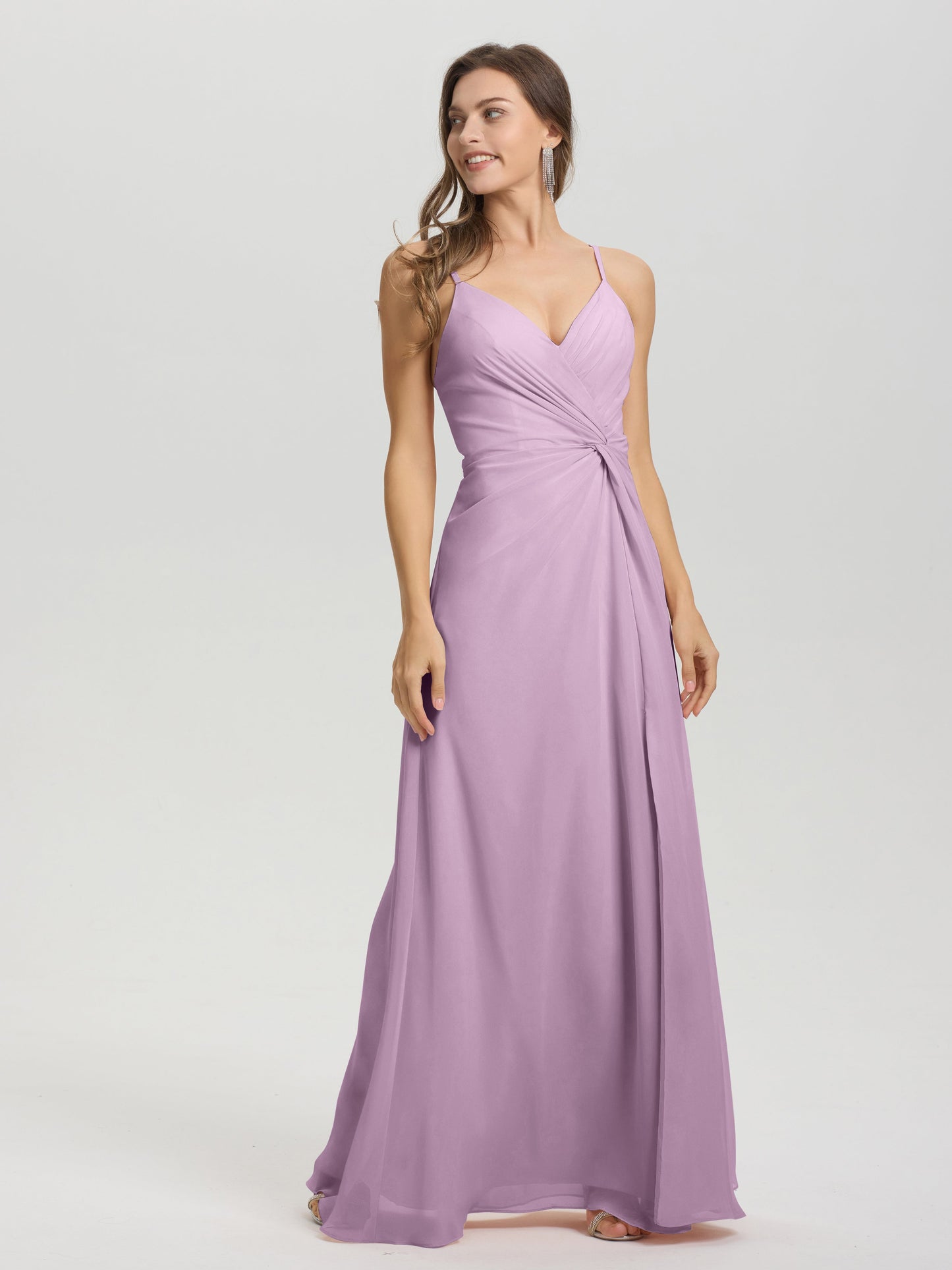A-Line Spaghetti Straps Ruched Floor Length Chiffon Bridesmaid Dress