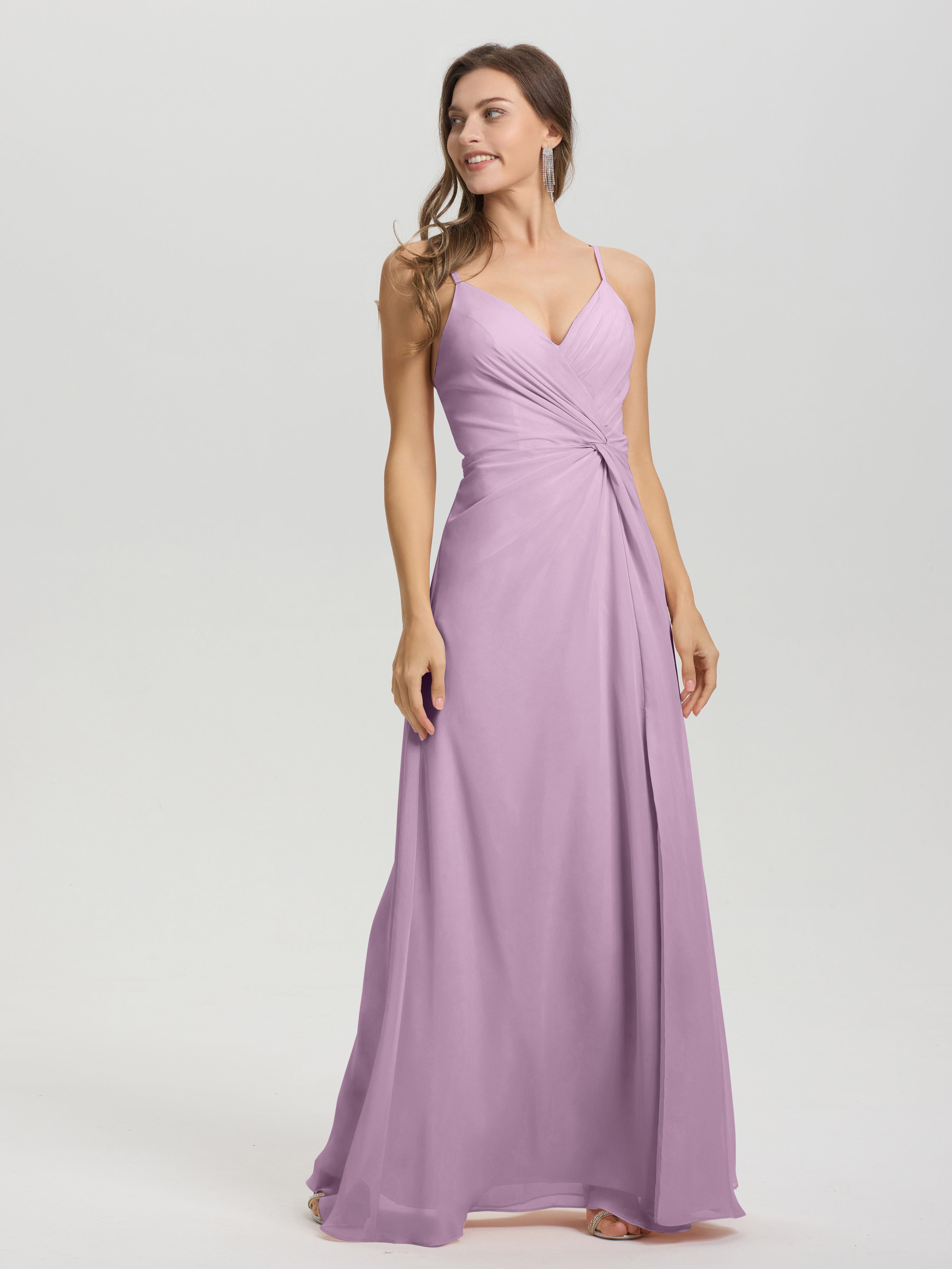 A-Line Spaghetti Straps Ruched Floor Length Chiffon Bridesmaid Dress