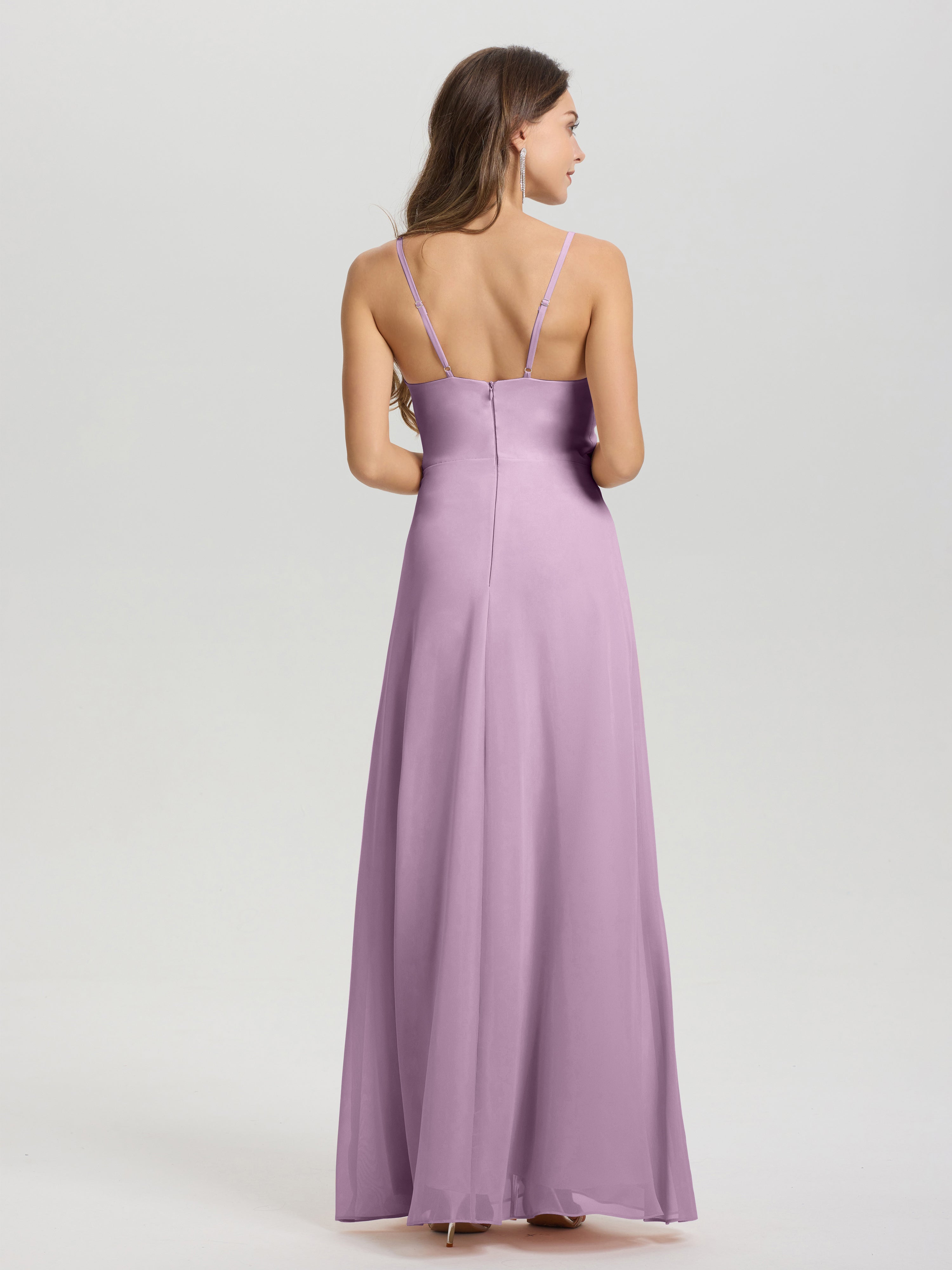 A-Line Spaghetti Straps Ruched Floor Length Chiffon Bridesmaid Dress