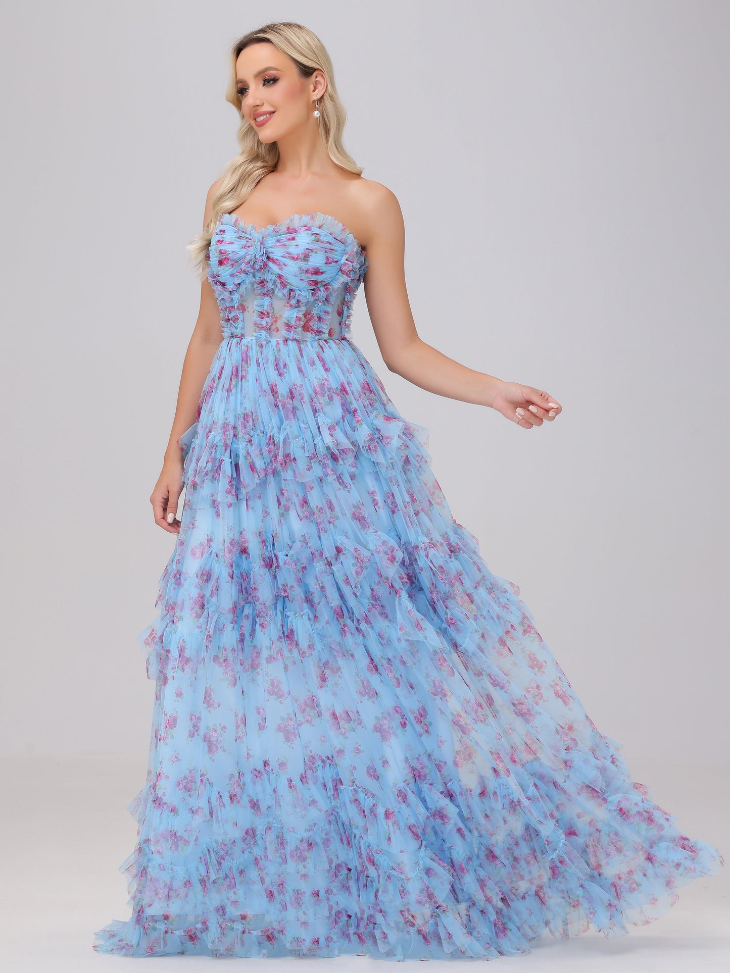 A-Line Sweetheart Cute Floral Tulle Bridesmaid Dresses