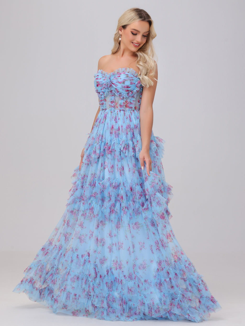 A-Line Sweetheart Cute Floral Tulle Bridesmaid Dresses