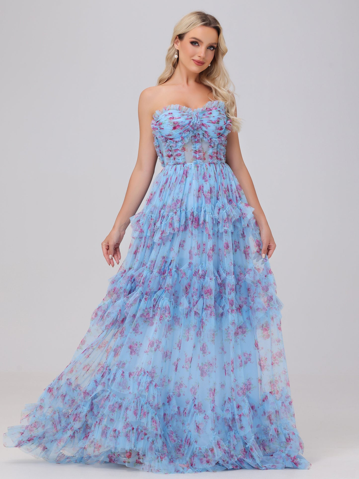 A-Line Sweetheart Cute Floral Tulle Bridesmaid Dresses