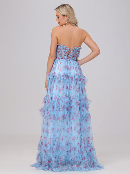 A-Line Sweetheart Cute Floral Tulle Bridesmaid Dresses