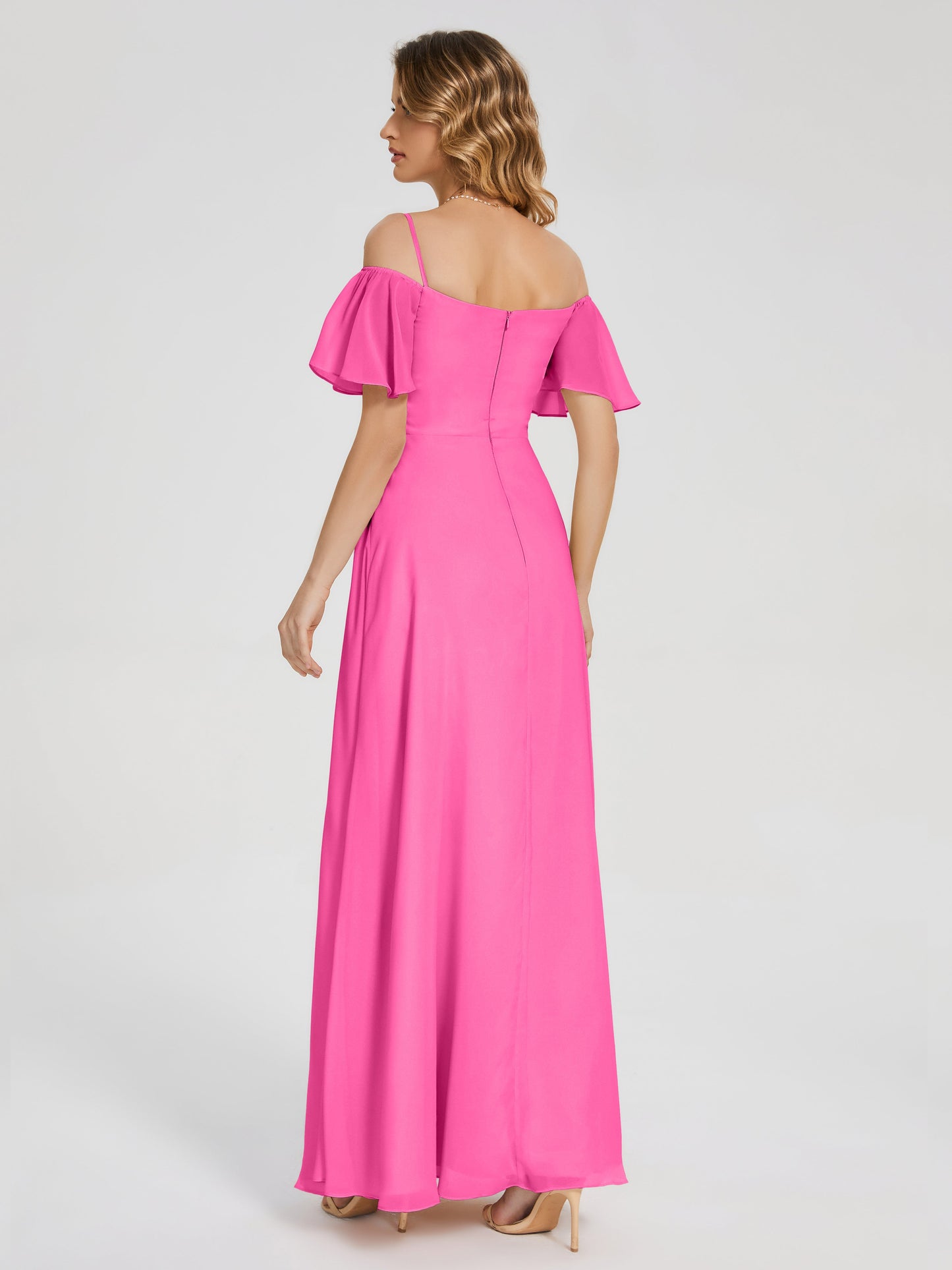 Adelaide A-line Off the Shoulder Chiffon Bridesmaid Dress with Silt
