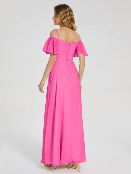 Adelaide A-line Off the Shoulder Chiffon Bridesmaid Dress with Silt