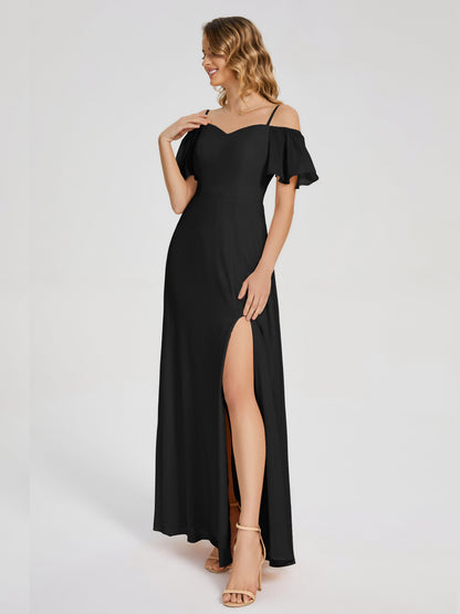 Adelaide A-line Off the Shoulder Chiffon Bridesmaid Dress with Silt