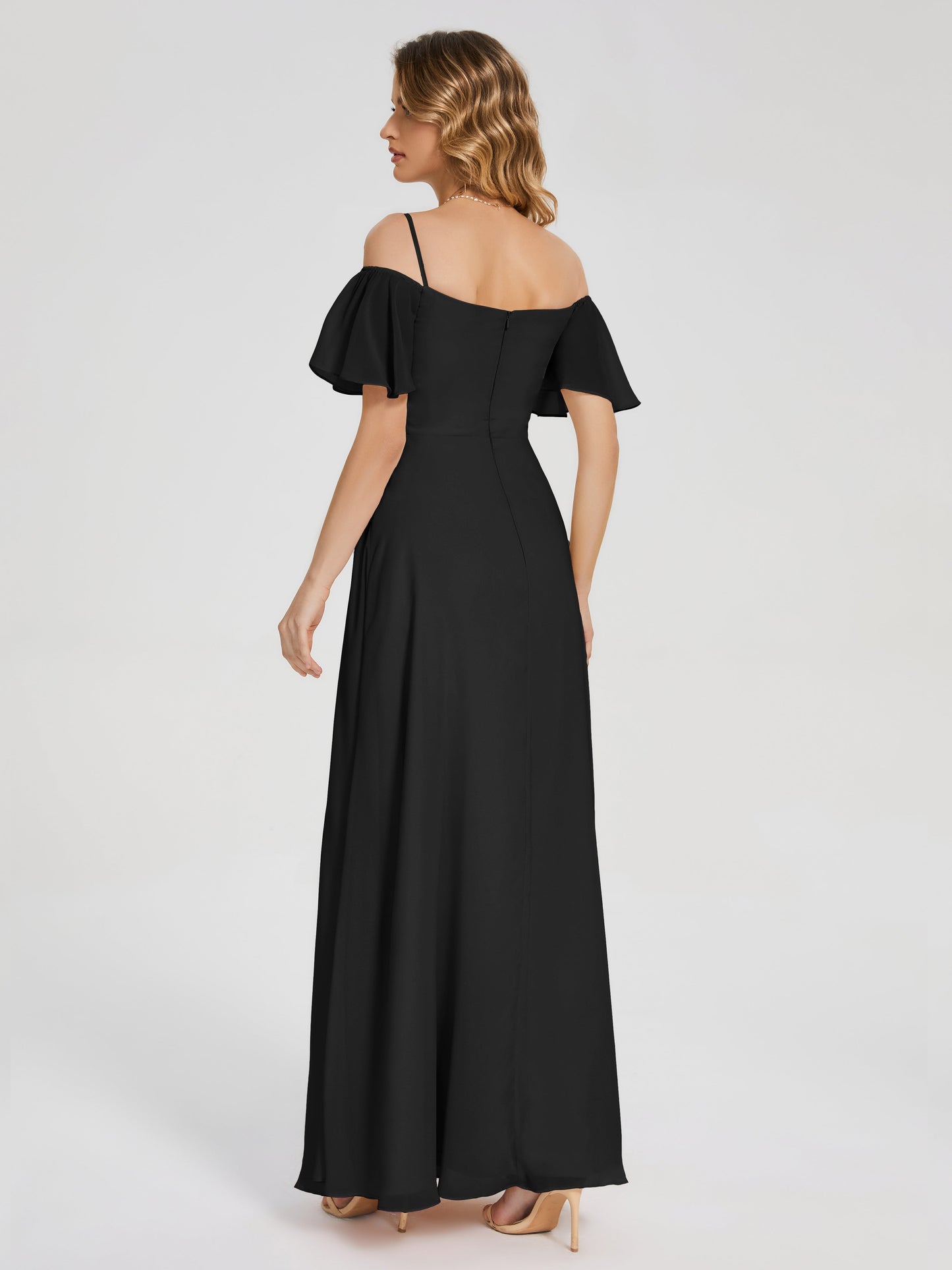 Adelaide A-line Off the Shoulder Chiffon Bridesmaid Dress with Silt
