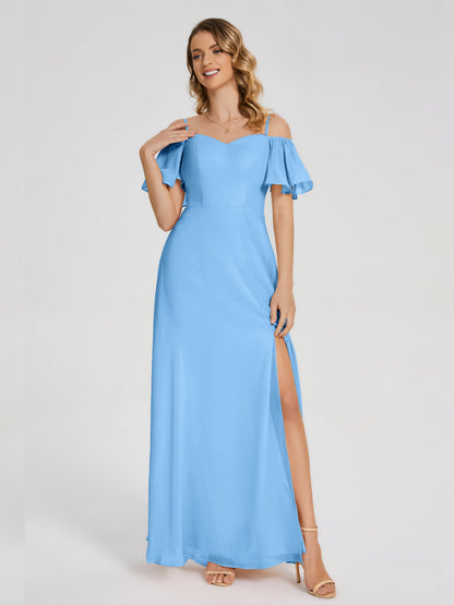Adelaide A-line Off the Shoulder Chiffon Bridesmaid Dress with Silt