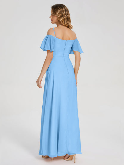Adelaide A-line Off the Shoulder Chiffon Bridesmaid Dress with Silt