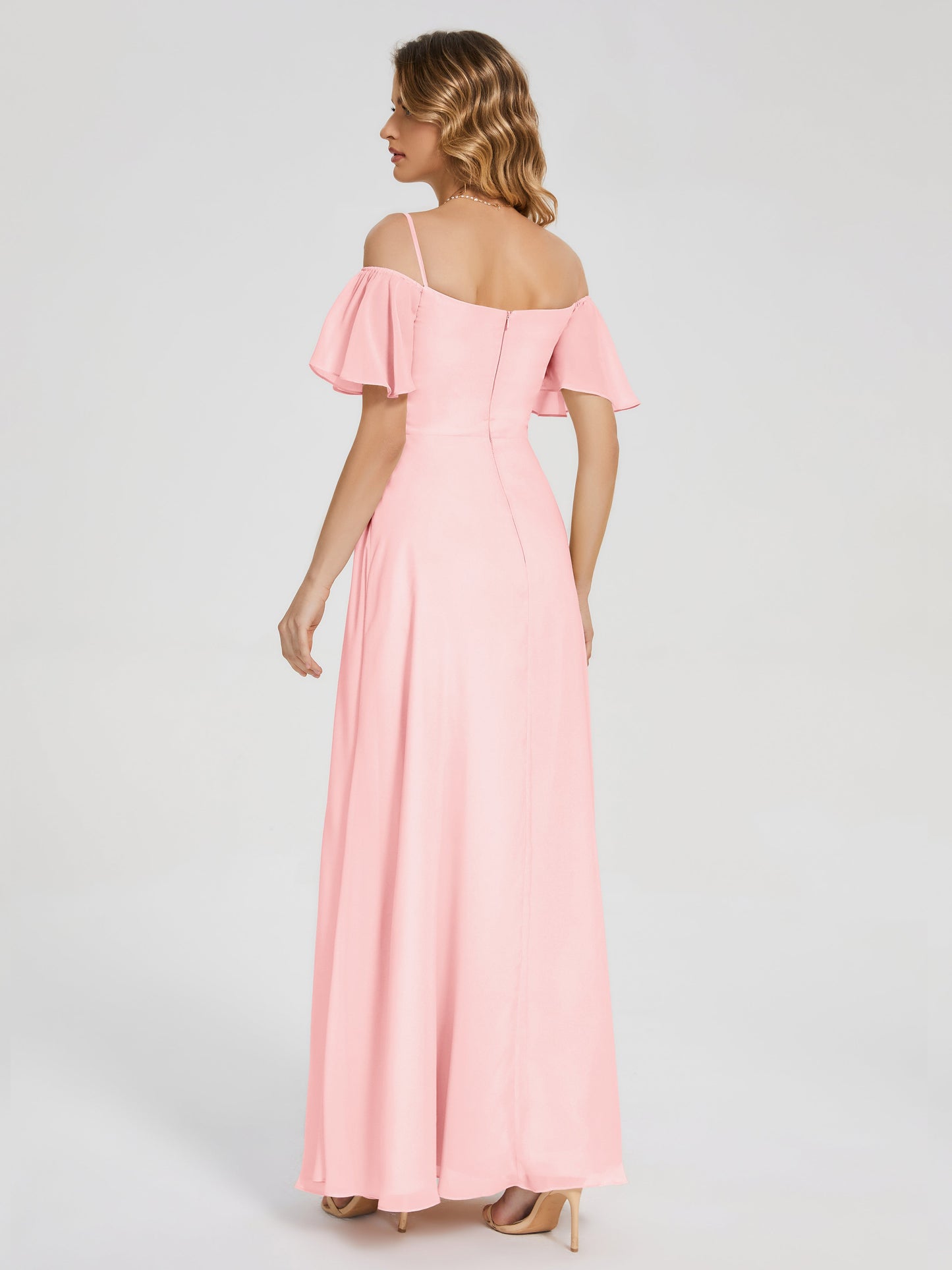 Adelaide A-line Off the Shoulder Chiffon Bridesmaid Dress with Silt