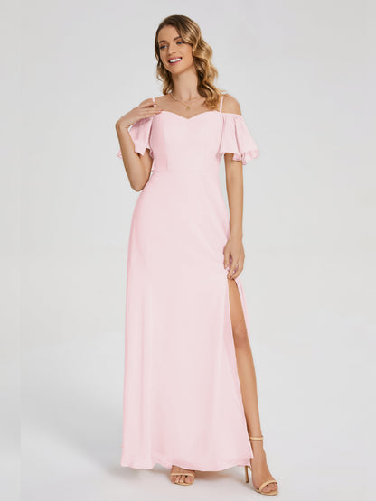 Adelaide A-line Off the Shoulder Chiffon Bridesmaid Dress with Silt