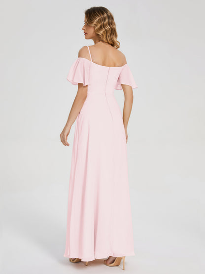 Adelaide A-line Off the Shoulder Chiffon Bridesmaid Dress with Silt