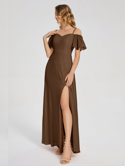 Adelaide A-line Off the Shoulder Chiffon Bridesmaid Dress with Silt