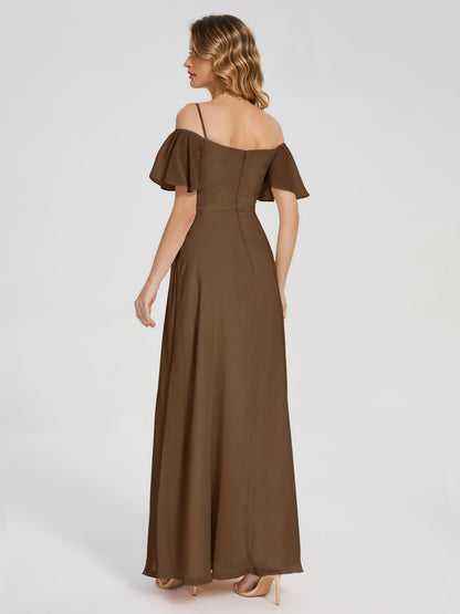 Adelaide A-line Off the Shoulder Chiffon Bridesmaid Dress with Silt