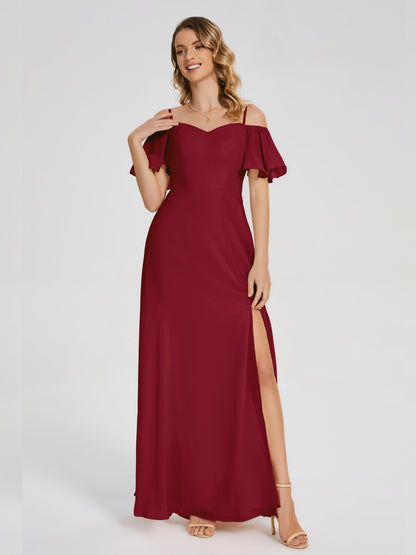 Adelaide A-line Off the Shoulder Chiffon Bridesmaid Dress with Silt