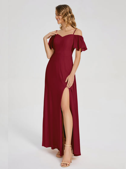 Adelaide A-line Off the Shoulder Chiffon Bridesmaid Dress with Silt