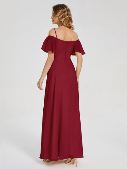 Adelaide A-line Off the Shoulder Chiffon Bridesmaid Dress with Silt