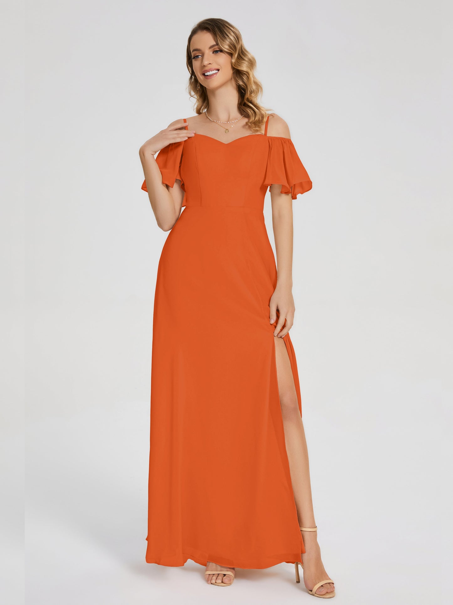 Adelaide A-line Off the Shoulder Chiffon Bridesmaid Dress with Silt