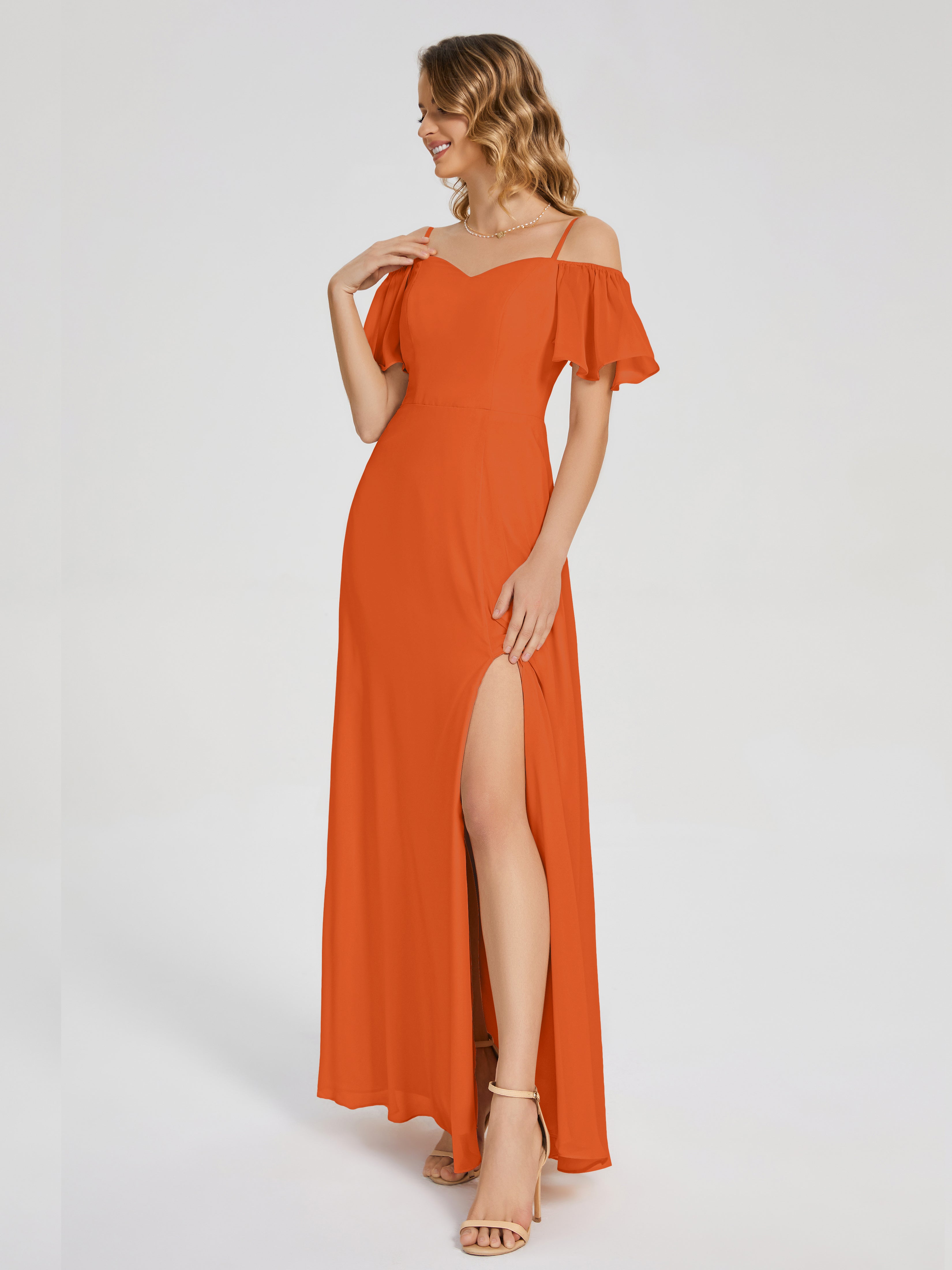 Adelaide A-line Off the Shoulder Chiffon Bridesmaid Dress with Silt