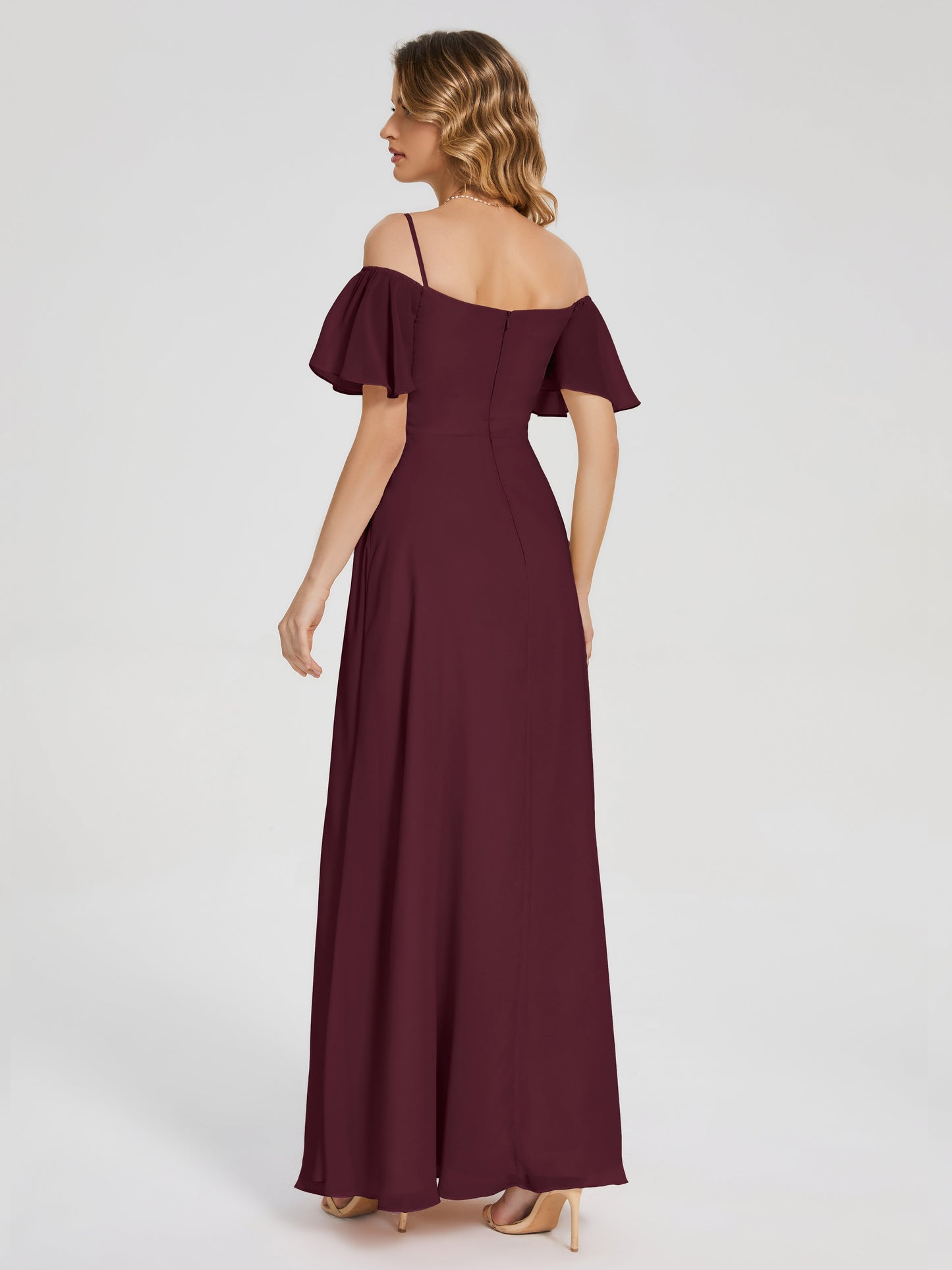Adelaide A-line Off the Shoulder Chiffon Bridesmaid Dress with Silt