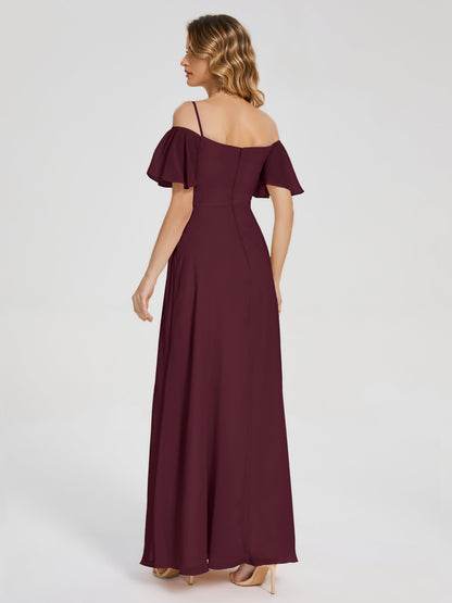 Adelaide A-line Off the Shoulder Chiffon Bridesmaid Dress with Silt