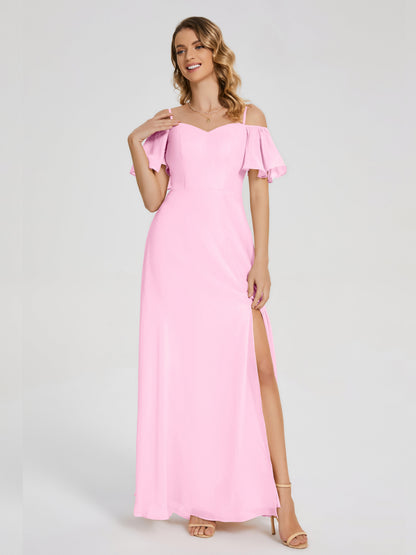 Adelaide A-line Off the Shoulder Chiffon Bridesmaid Dress with Silt