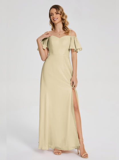 Adelaide A-line Off the Shoulder Chiffon Bridesmaid Dress with Silt