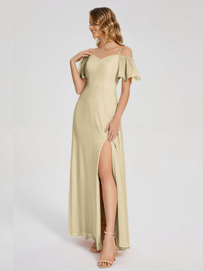 Adelaide A-line Off the Shoulder Chiffon Bridesmaid Dress with Silt