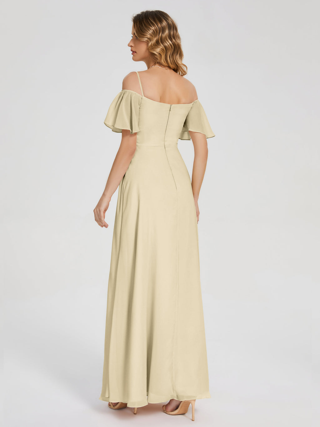 Adelaide A-line Off the Shoulder Chiffon Bridesmaid Dress with Silt