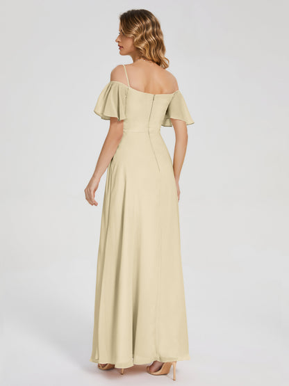Adelaide A-line Off the Shoulder Chiffon Bridesmaid Dress with Silt