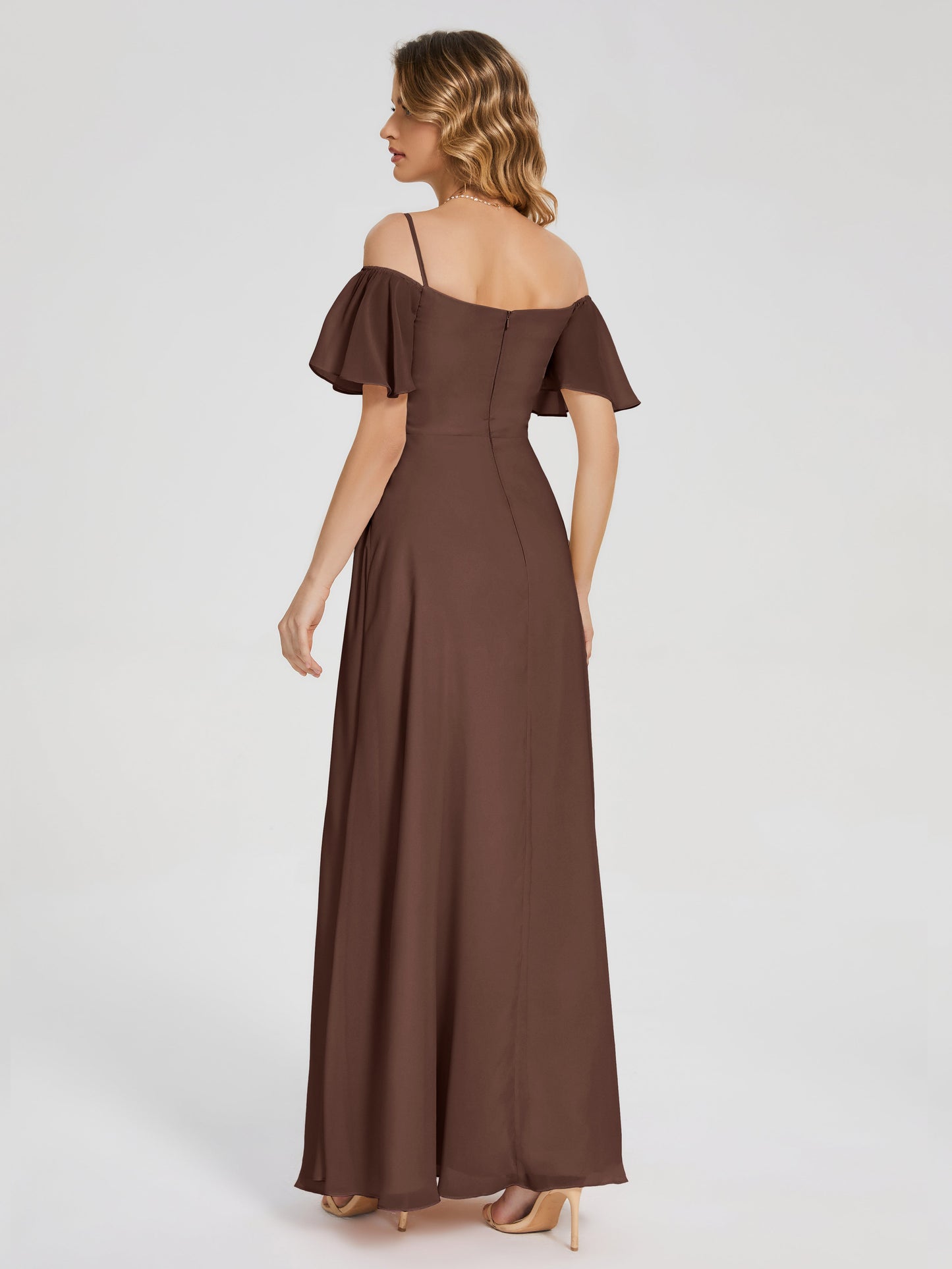 Adelaide A-line Off the Shoulder Chiffon Bridesmaid Dress with Silt