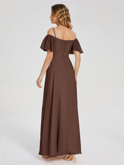 Adelaide A-line Off the Shoulder Chiffon Bridesmaid Dress with Silt