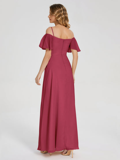Adelaide A-line Off the Shoulder Chiffon Bridesmaid Dress with Silt