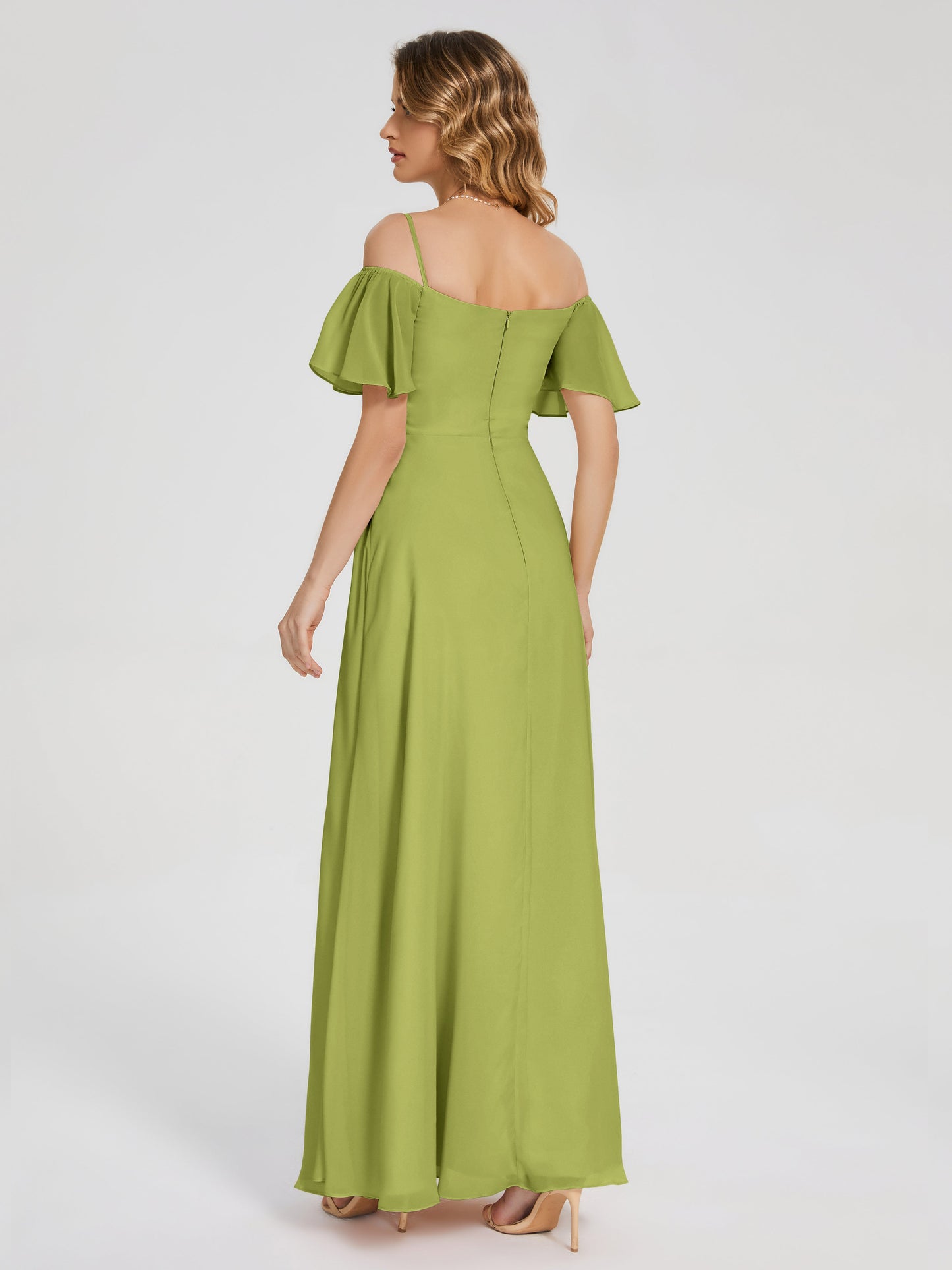 Adelaide A-line Off the Shoulder Chiffon Bridesmaid Dress with Silt