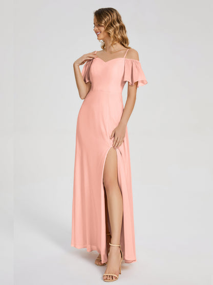Adelaide A-line Off the Shoulder Chiffon Bridesmaid Dress with Silt