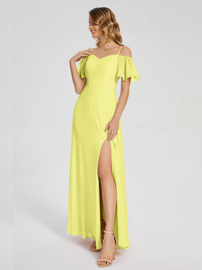Adelaide A-line Off the Shoulder Chiffon Bridesmaid Dress with Silt