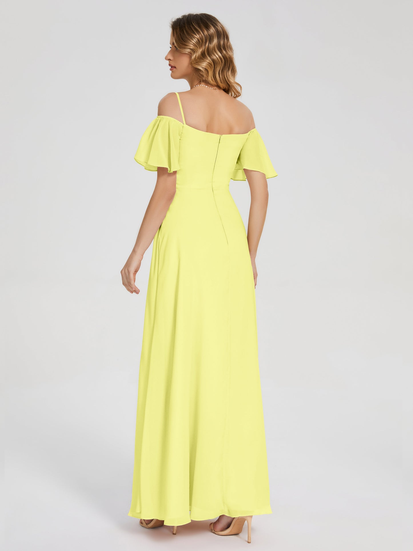 Adelaide A-line Off the Shoulder Chiffon Bridesmaid Dress with Silt