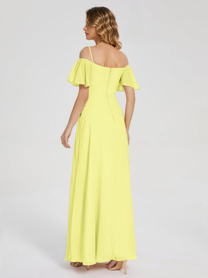 Adelaide A-line Off the Shoulder Chiffon Bridesmaid Dress with Silt