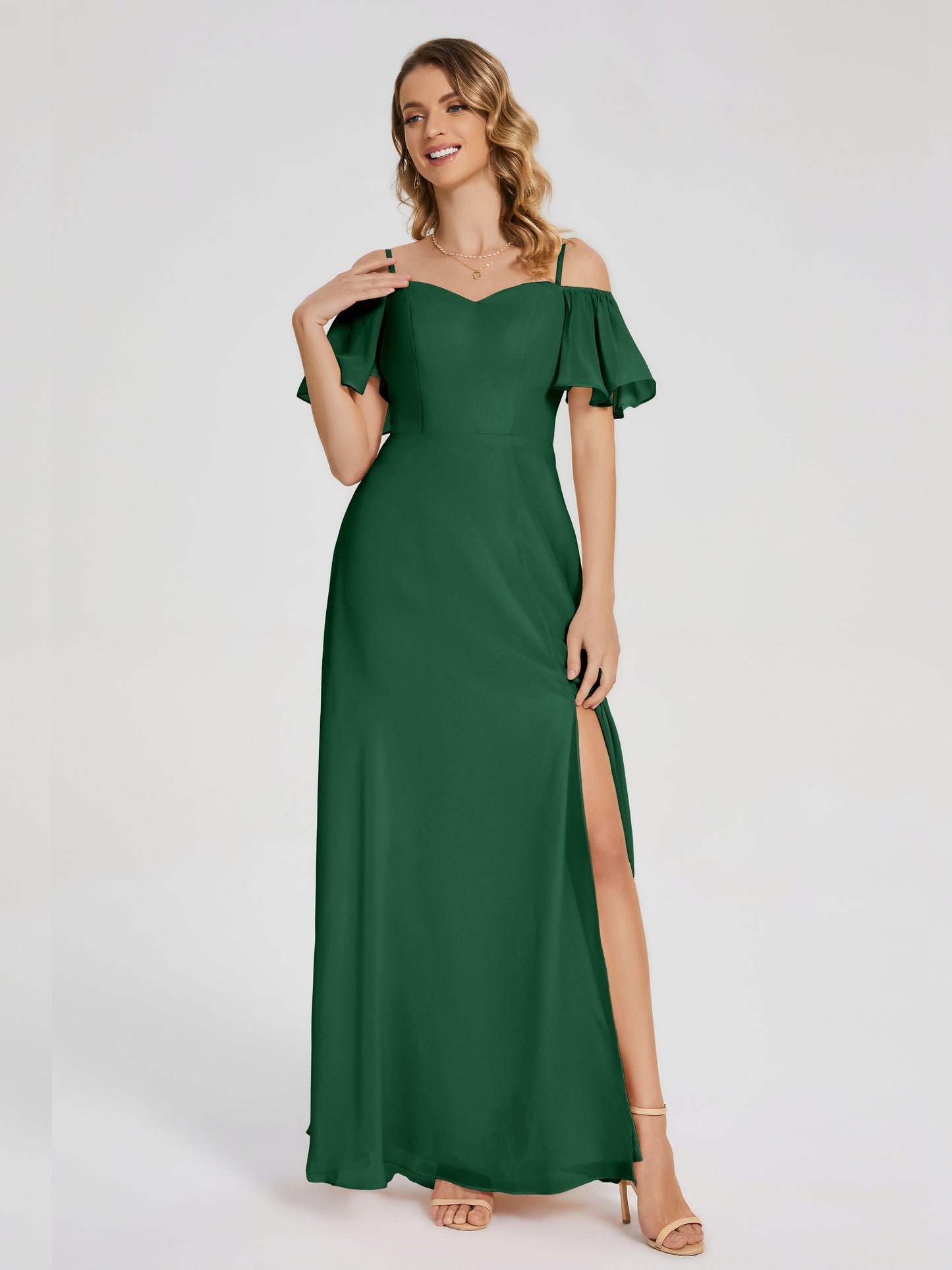 Adelaide A-line Off the Shoulder Chiffon Bridesmaid Dress with Silt