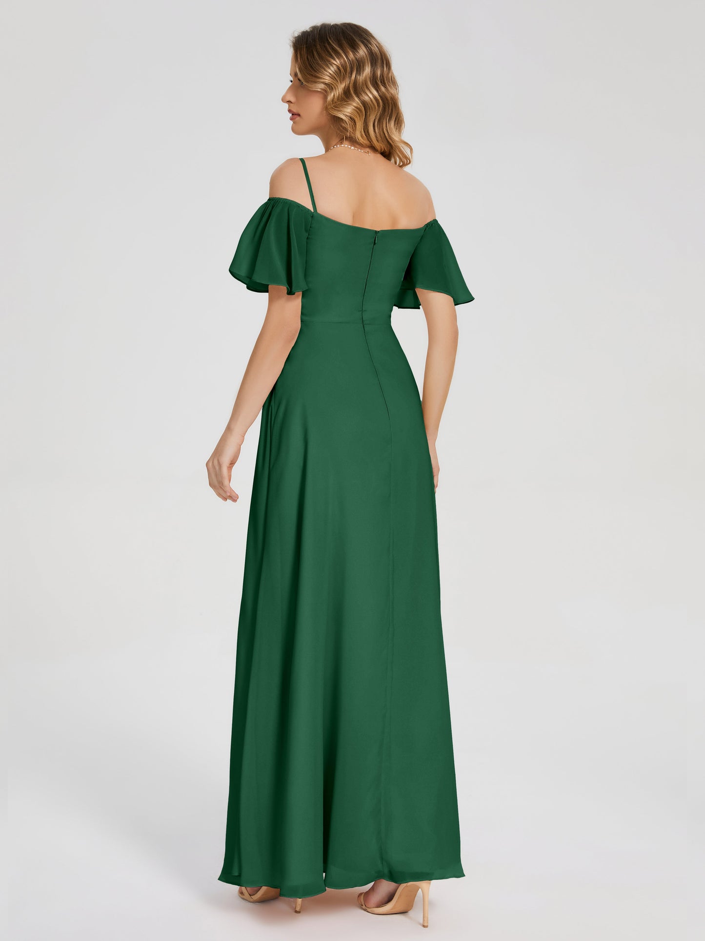Adelaide A-line Off the Shoulder Chiffon Bridesmaid Dress with Silt
