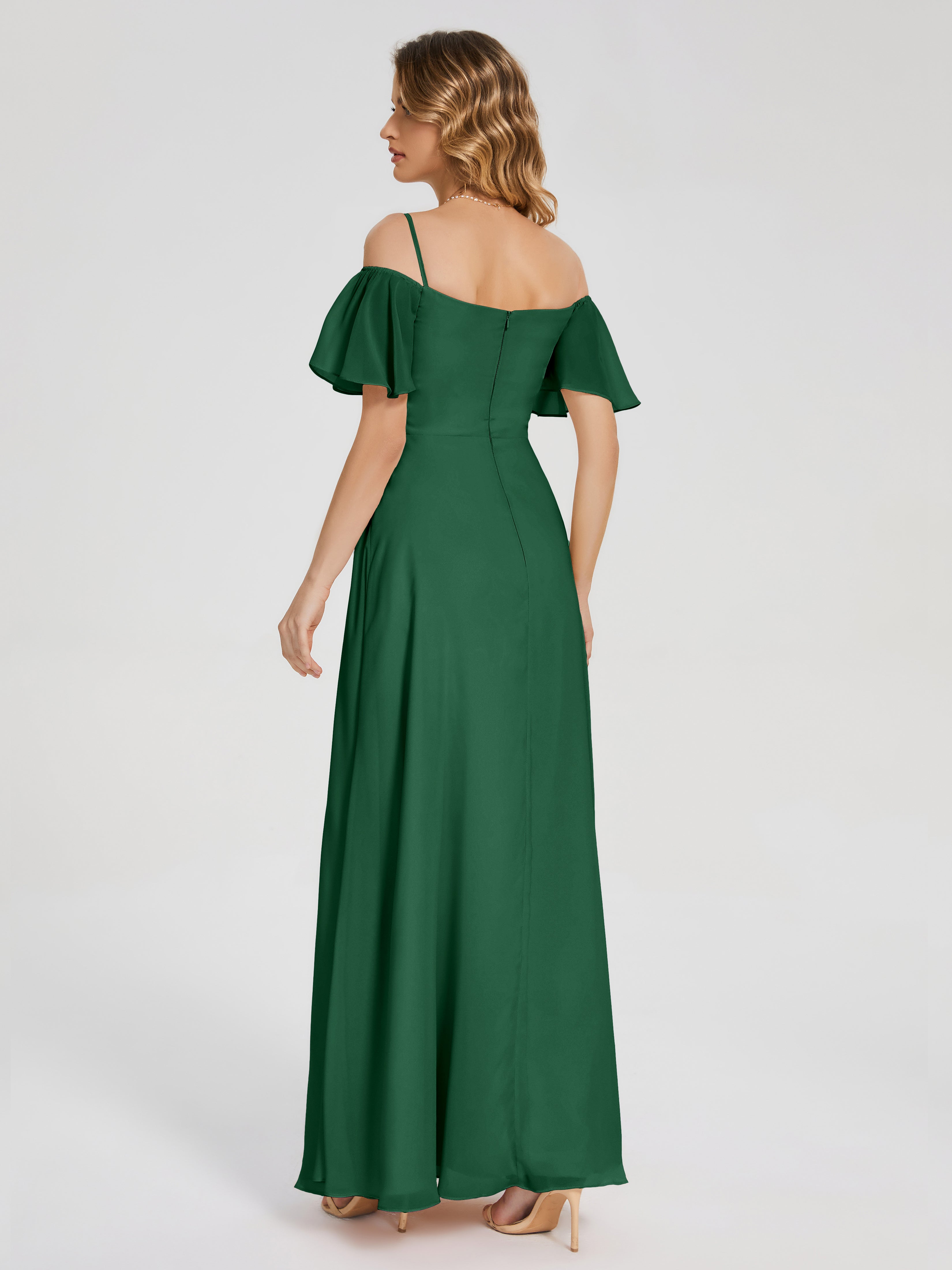 Adelaide A-line Off the Shoulder Chiffon Bridesmaid Dress with Silt