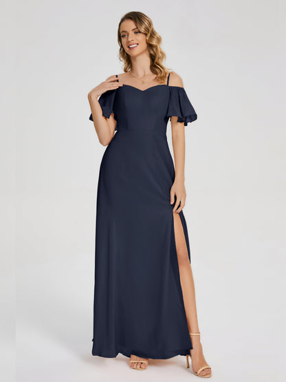 Adelaide A-line Off the Shoulder Chiffon Bridesmaid Dress with Silt