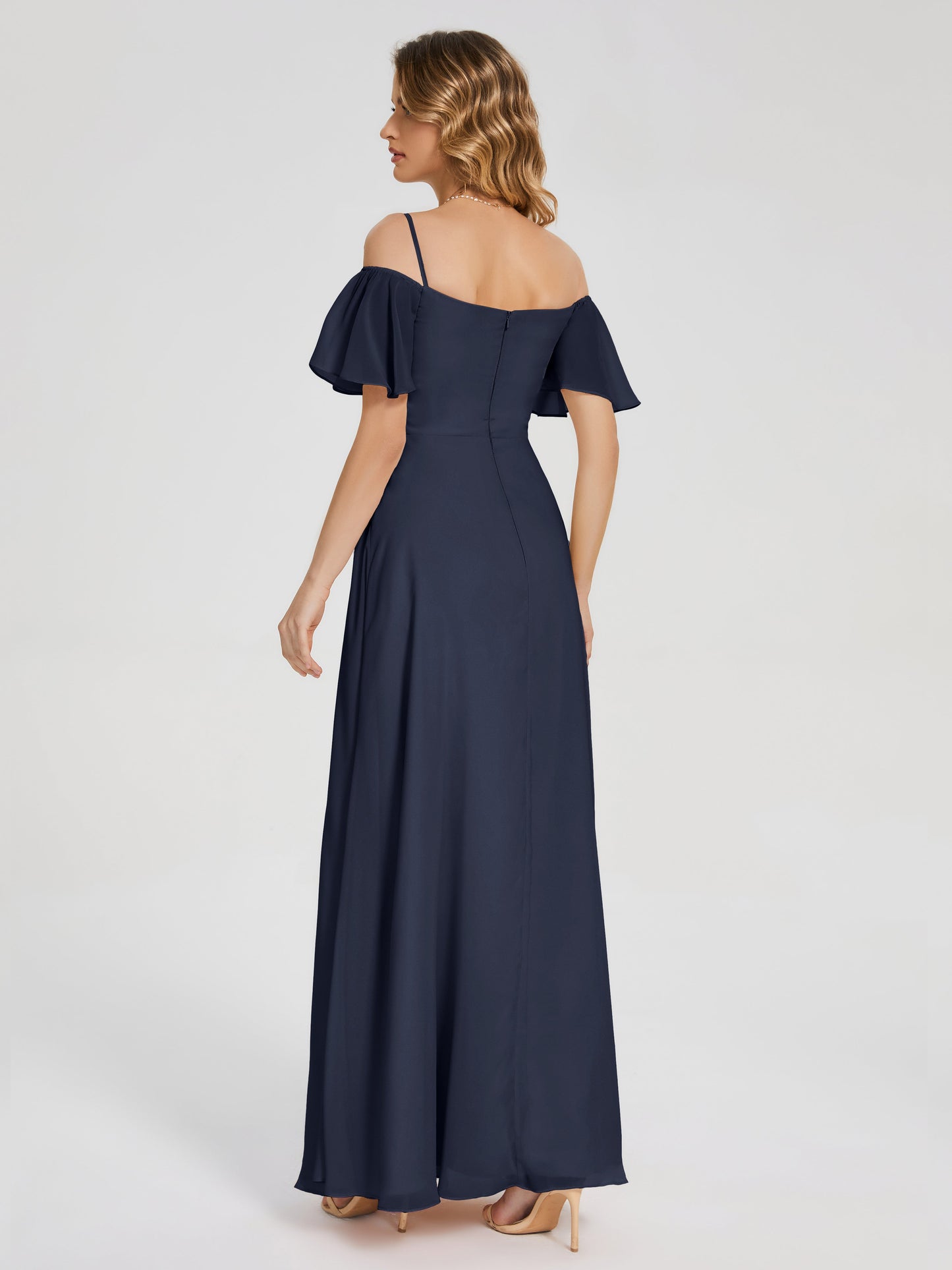 Adelaide A-line Off the Shoulder Chiffon Bridesmaid Dress with Silt