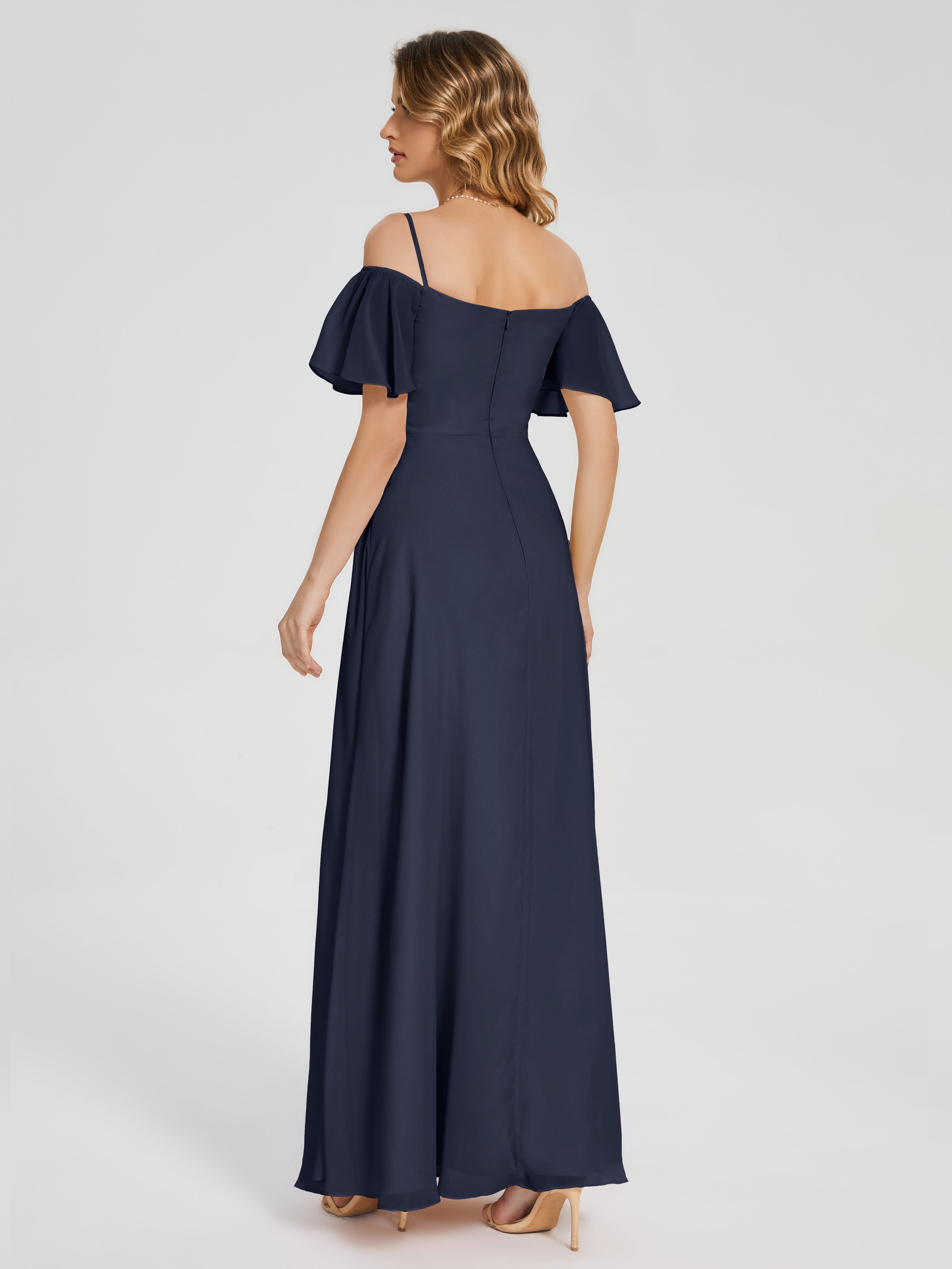 Adelaide A-line Off the Shoulder Chiffon Bridesmaid Dress with Silt